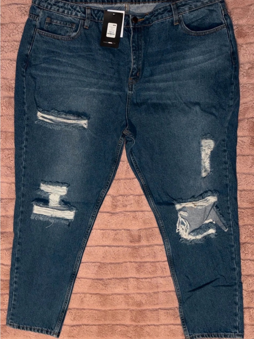 Fashion Nova Women's Dark Blue Distressed Boyfriend Jeans